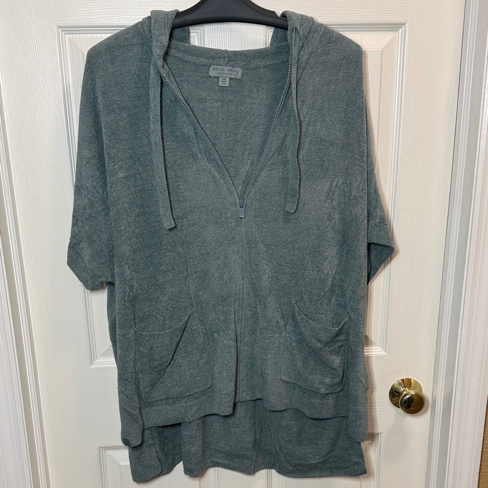 Barefoot Dreams CozyChic Ultra Lite Knit Short Sleeve Zip Up - Picture 1 of 12